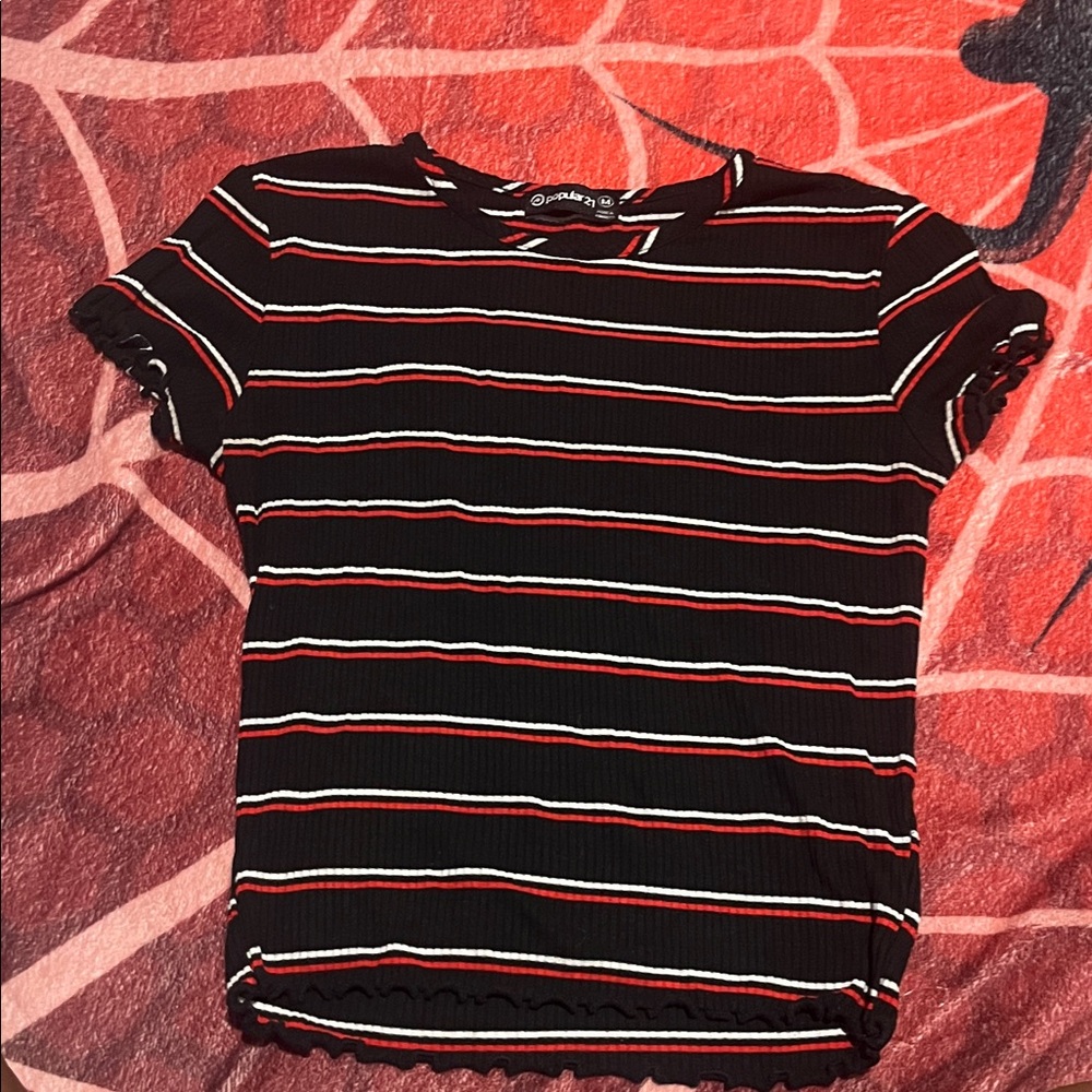 Black and Red Striped Crop Top